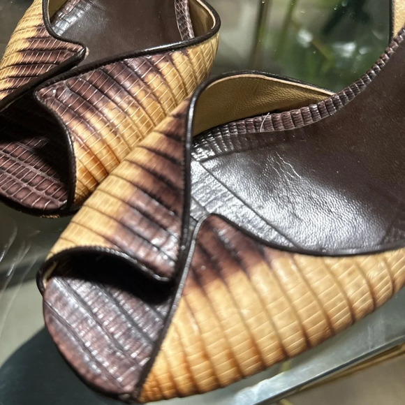 Valentino Garavani Vintage Brown Snakeskin slingbacks s 37 1/2 - Picture 2 of 7